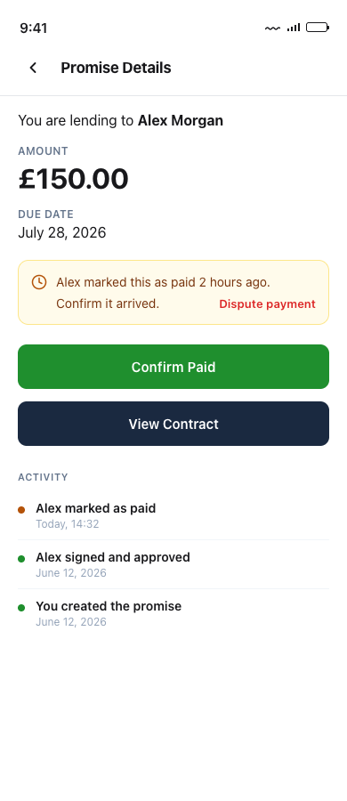 Mark paid & confirm — SharePay app screen